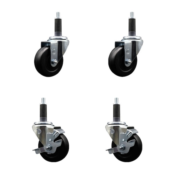 Service Caster 3.5'' SS Hard Rubber Wheel Swivel 1'' Expand Stem Caster Set 2 Brakes, 4PK SCC-SSEX20S3514-HRS-2-TLB-2-1 - main